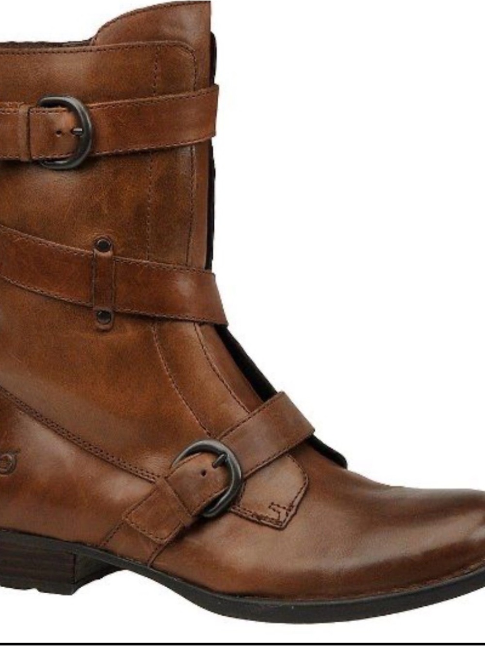 Born Alamid Dark Tan Leather Buckle Mid Calf Boot
